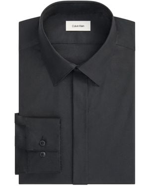 Calvin Klein Tailored Occasion Slim-fit Point-collar Cotton-blend Dress Shirt - Black