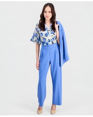 Anne Klein Essentials Petite Pleated Faux-fly Pull-on Pants - Blue