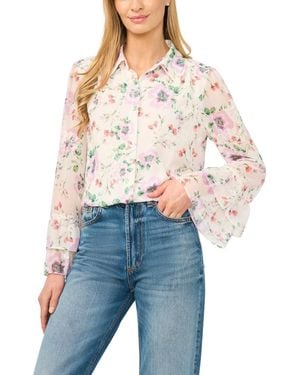 Cece Printed Collared Long-sleeve Shirt - Blue