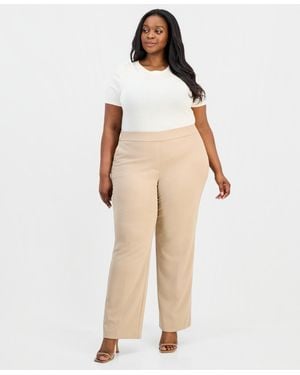 Anne Klein Essentials Plus Size Straight-leg Pull-on Pants - Natural