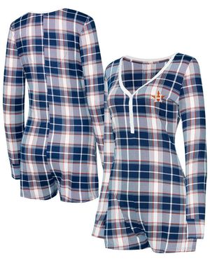 Concepts Sport Navy/orange Houston Astros Ashford Plaid V-neck Knit Romper - Blue