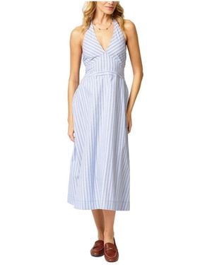 Central Park West Ora Poplin Stripe Halter Dress - Blue
