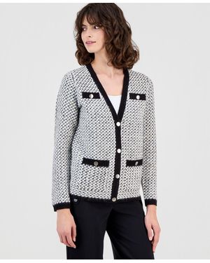 Anne Klein Contrast-trim Knit Cardigan - Gray