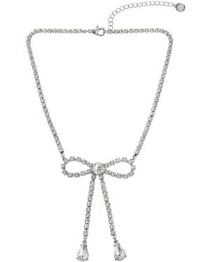 Steve Madden Faux Stone Rhinestone Bow Statement Necklace - Natural