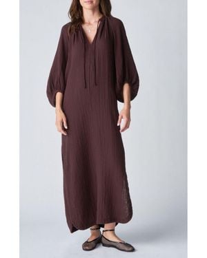 ocean + main Ocean+main Ocean+main Avery Long Tie Neck Dress Gauze Caftan - Purple