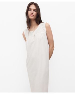 Mango Embroidered Detail Cotton Nightdress - White