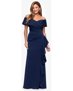 Xscape Sweetheart Neck Side Ruffle Off-the-shoulder Long Dress - Blue