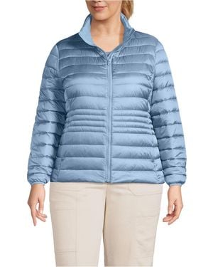 Lands' End Plus Size Wanderweight Packable Down Jacket - Blue