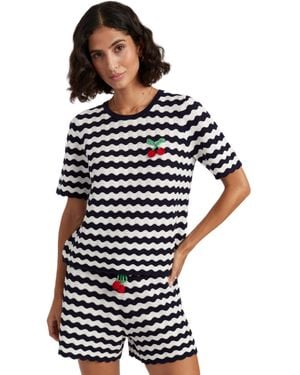 Chinti & Parker Cherry Crochet Tee - Blue
