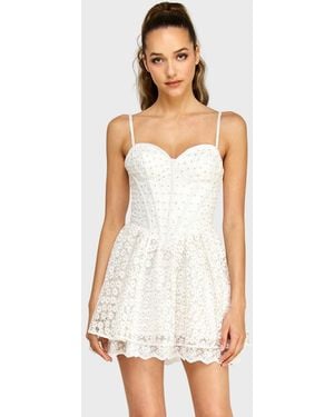 Alex & Sophia Sweetheart Neck Embroidered Mini Dress - White