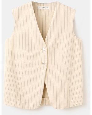 Mango Pinstriped Suit Vest - Natural