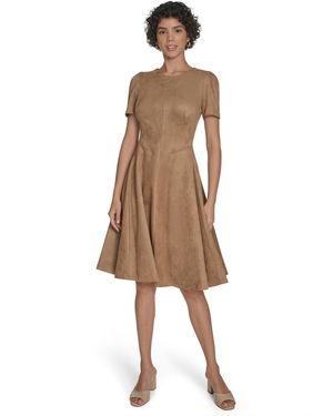 slim fit dress slacks Satin Fit & Flare Dress with Pleats