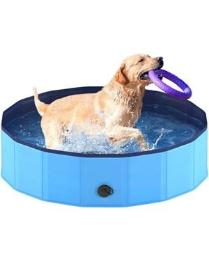 Aronkl Foldable Dog Pool Collapsible Hard Plastic Portable Bath Tub For Pets Dogs Cats Wading Indoor Outdoor - Blue