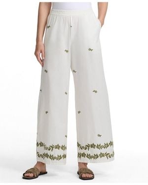 Lands' End Poplin High Rise Extra Wide Leg Embroidered Pants - White