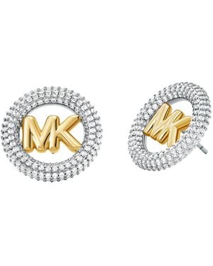 Michael Kors Silver Tone Small Pave Logo Stud Earrings - Metallic