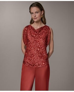 Donna Karan Printed Cowl Neck Top - Red