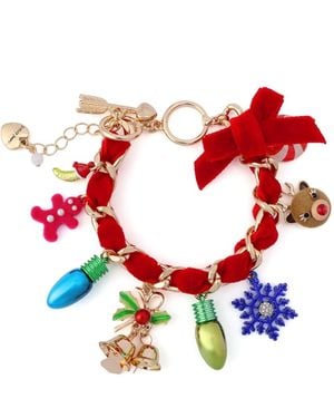 Betsey Johnson Faux Cultivated Pearl Santa Baby Charm Bracelet - Red