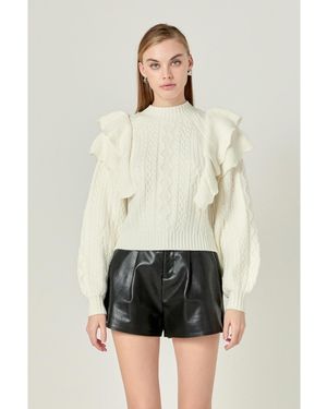 Endless Rose Cable Knit Ruffled Sweater - White