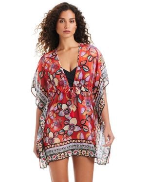 Beyond Control Flame Palmette V-neck Swim Caftan - Red