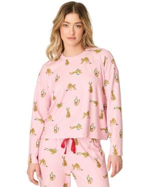 Pj Salvage Very Merry Long-sleeve Leopard-print Butter Jersey Pajama Top - Pink