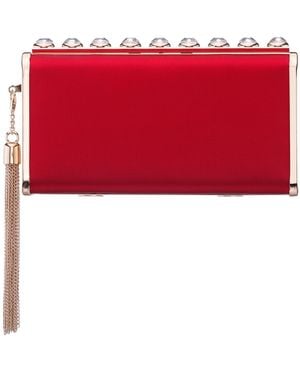 Nina Crystal Ornamented Minaudiere Tassel Lift Lock Clutch - Red