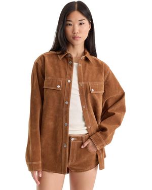 GOOD AMERICAN Collared Button-front Overshirt - Brown