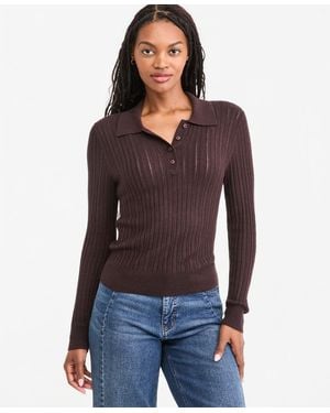 On 34th Lightweight Long Sleeve Ribbed Polo Sweater - Blue