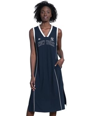 Starter Navy New York Yankees Line Up Sneaker Sleeveless Maxi Dress - Blue