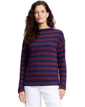 Lands' End Mariner Striped Funnel-neck Drop-shoulder Long-sleeve T-shirt - Purple