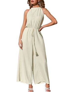 CUPSHE Halter Wide-leg Drawstring Jumpsuit - Natural