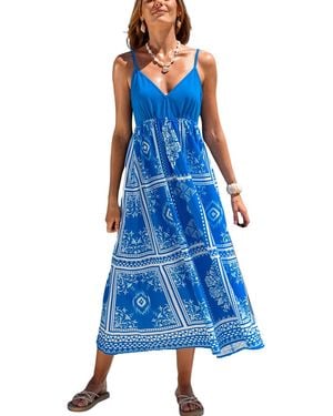 CUPSHE Postmarked Patchwork Maxi Beach Dress - Blue