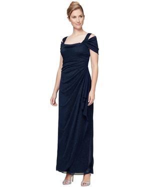 Alex Evenings Glitter Cold Shoulder Evening Dress - Blue