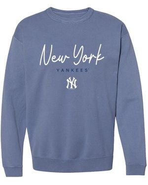Soft As A Grape New York Yankees Pigment-dye Graphic Relaxed-fit Crewneck Sweatshirt - Blue