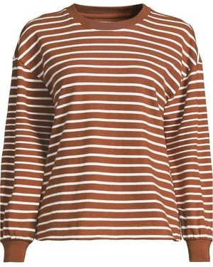Lands' End Plus Size Long-sleeve Breton-stripe Relaxed-fit T-shirt - Brown