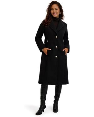 Kensie Faux Wool Walker With Button Front - Black