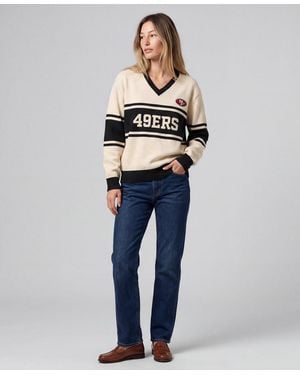 Mitchell & Ness Cream/black San Francisco 49ers Retro Roots V-neck Sweater - Blue
