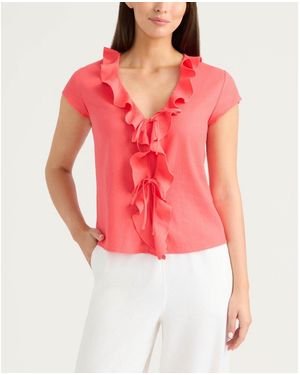 Ellen Tracy Frilled Tie-front Top - Red