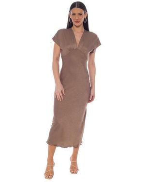 Bebe Crepe Satin V-neck Maxi Dress - Brown