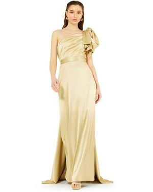Amiri One Shoulder Draped Sleeve Gown - Metallic