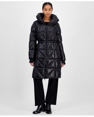 BCBGMAXAZRIA Quilted Thumbhole-cuff Puffer Coat - Blue