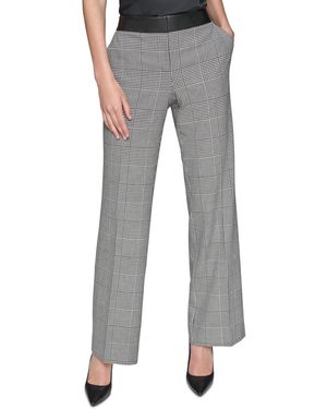 Karl Lagerfeld Plaid Faux-leather-waist Pants - Gray