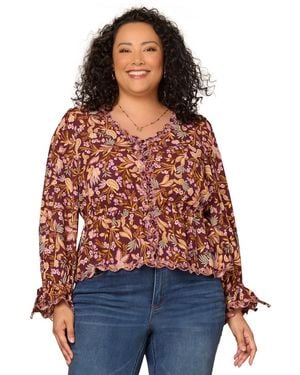 Democracy Plus Size Printed Long-sleeve Top - Red