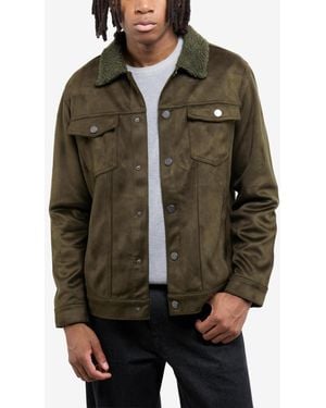 Xray Jeans Faux Suede Jacket With Faux Fur Collar - Brown