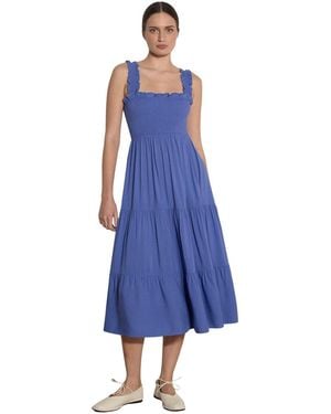 Apricot Slub Smock Tiered Midi Dress - Blue