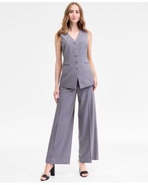 Tahari Bi Stretch Tunic Vest Wide Leg Pants - Purple