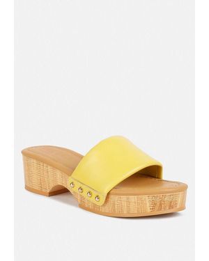 Rag & Co Minny Textured Heel Leather Slip On Sandals - Yellow