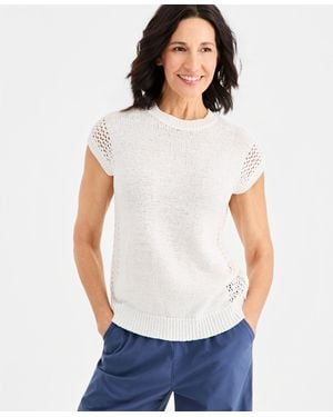 Style & Co. Mixed-stitch Dolman-sleeve Sweater - White