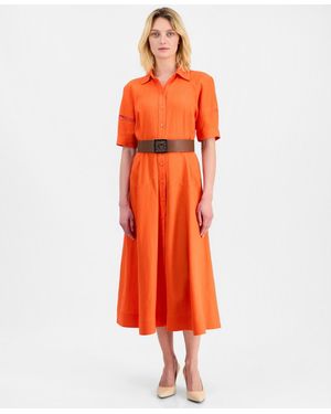 Anne Klein Raglan-sleeve Midi Shirtdress - Orange
