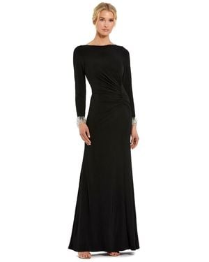 Mac Duggal Long Sleeve Jersey Gown With Beaded Cuff Sleeves - Black