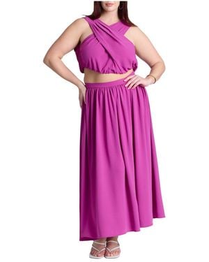 Eloquii Plus Size Flowy Printed Maxi Skirt - Pink